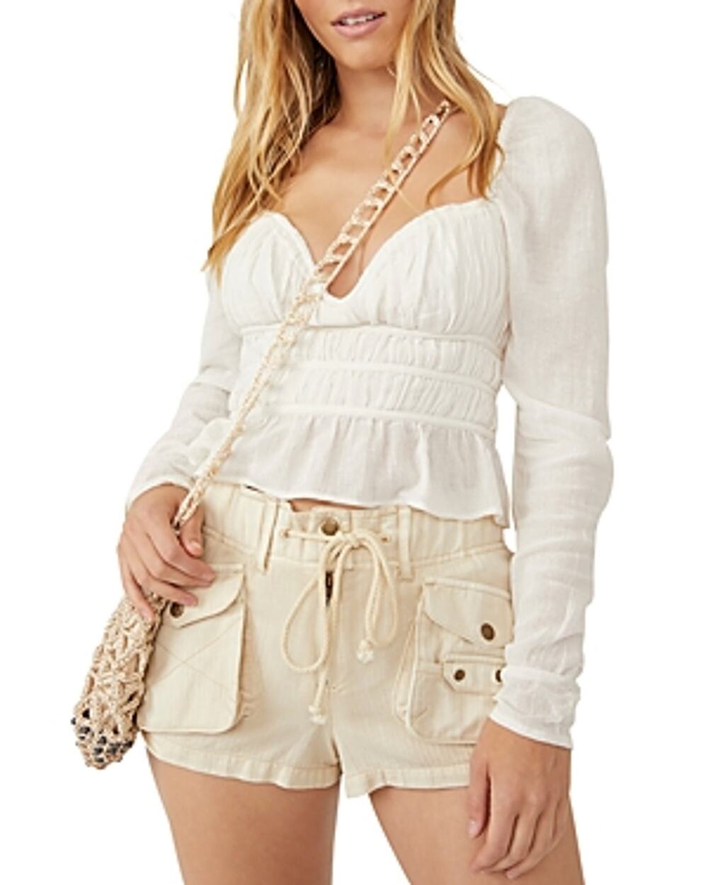 Free People Womens Chloe Cotton V Neck Cropped Small NWT